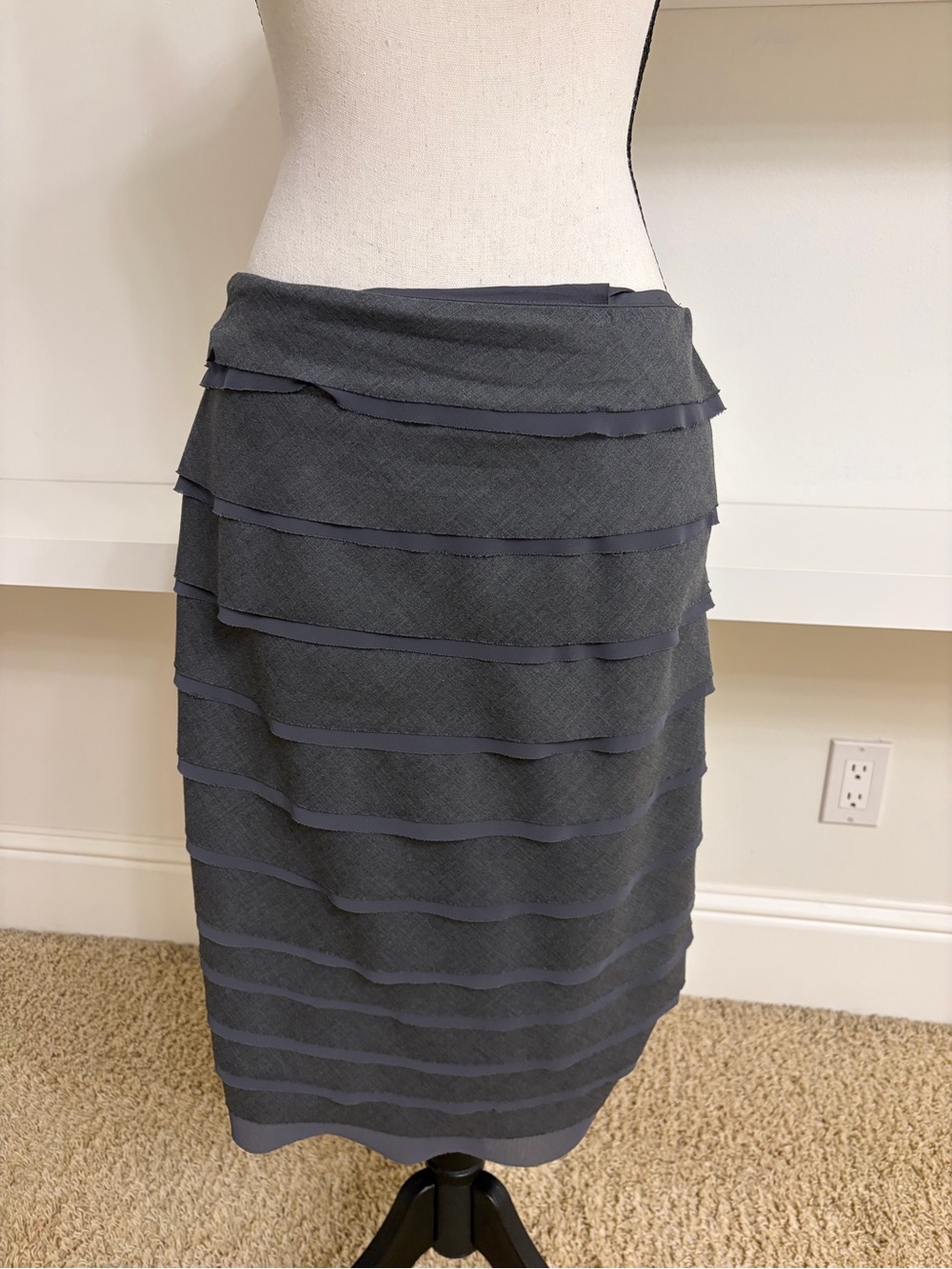 White House Black Market Layered Dark Gray Pencil Skirt